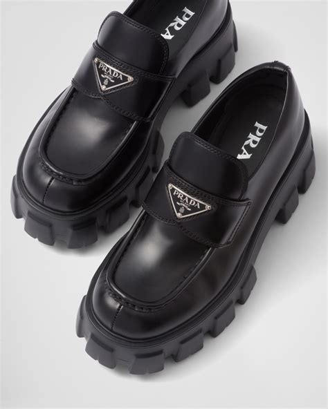 prada monolith sharp leather lug-sole loafers|Prada monolith leather loafers.